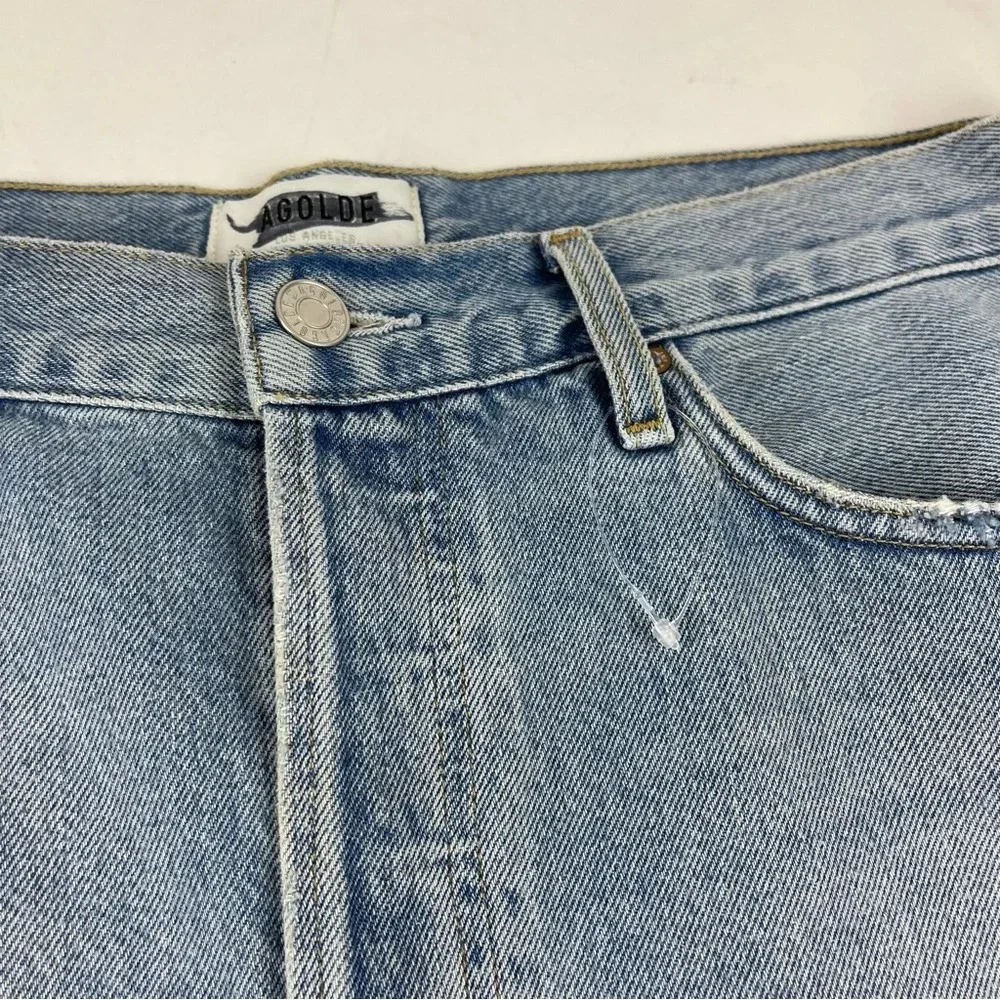 Agolde Parker Angled Denim Jean Skirt Womens 30 Blue Distressed Frayed Edge
